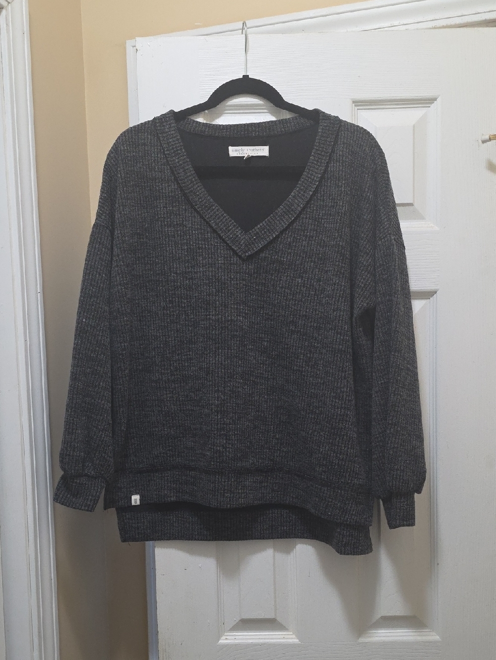 Simply Southern Charcoal Ribbed V-Neck Sweater